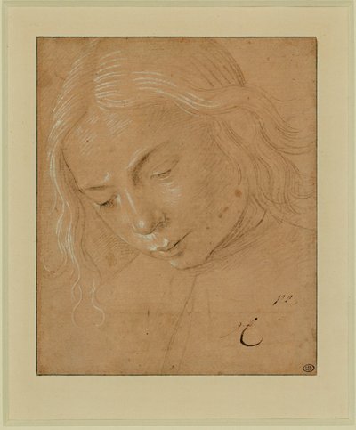 Genç bir adam portresi, üç çeyrek profil, öne eğilmiş ... by Lorenzo di Credi