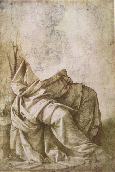 Astronomiyi temsil eden bir figürün incelenmesi (yıkamalı kalem ve mürekkep) by Lorenzo di Credi