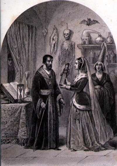 Bir Müşteri Bir Büyücüyü Ziyaret Eder, Philibert Langlois (fl.c.1834-9) tarafından oyulmuş (gravür) by Louis (after) Marckl