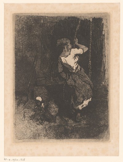 Kadın bir kuyudan su alıyor, yanında oturan bir çocuk by Louis Adolphe Hervier (attributed to)