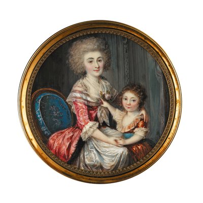 Madame de Genlis adında genç bir bayan, küçük oğlunu kucaklıyor. by Louis-Andre Fabre