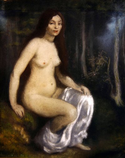 Bir ormanda oturan genç kadın by Louis Anquetin