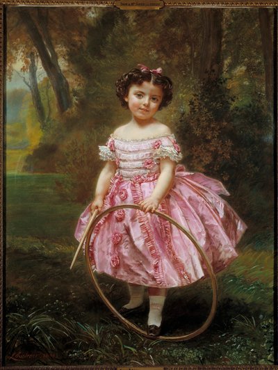 Matmazel Ehrler: Çemberle oynayan küçük kız, Resim Louis Antoine Leon Riesener (1808-1878) by Louis Antoine Leon Riesener