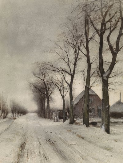 Winterlandschaft mit Bauernhof an einer Allee (bir cadde üzerinde çiftlik ile kış manzarası) by Louis Apol