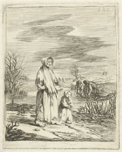 Bir hendekte çocukla dilenci by Louis Bernard Coclers