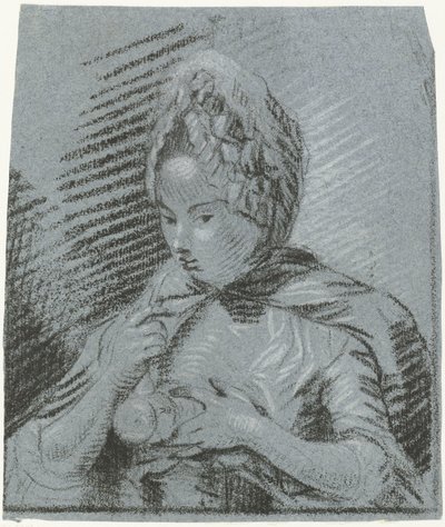 Genç anne çocuğunu biberonla besliyor. by Louis Bernard Coclers