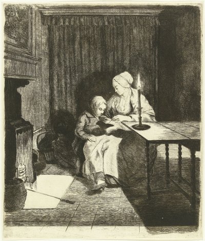 Anne oğluna öğretiyor talimat by Louis Bernard Coclers