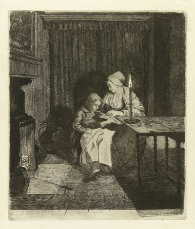 Anne oğluna öğretiyor talimat by Louis Bernard Coclers