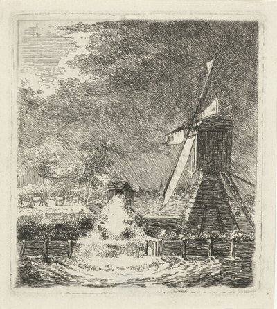 Bir polder manzara içinde yel değirmeni by Louis Bernard Coclers