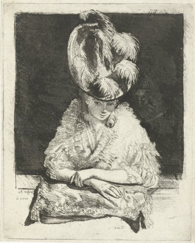 Pencereden dışarı bakan şapkalı genç bir kadının portresi by Louis Bernard Coclers