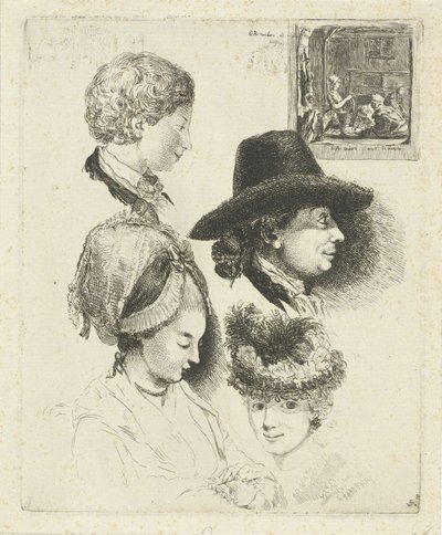 Louis Bernard Coclers ve ailesinin portrelerini içeren çalışma sayfası by Louis Bernard Coclers