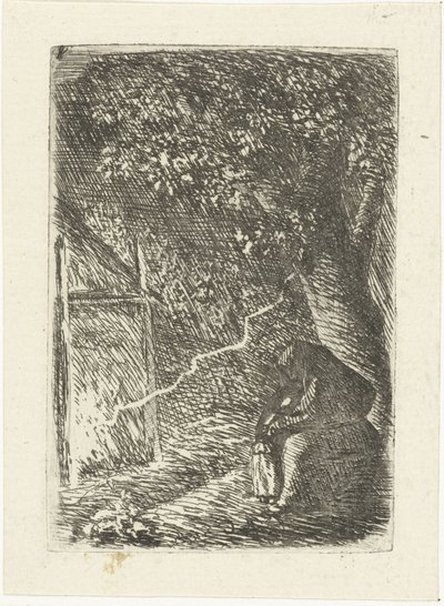 Bir ağacın altında yıldırımdan kadın ve çocuk sığınağı by Louis Bernard Coclers
