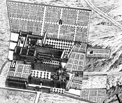 La Salpêtrière Hastanesi, Plan de Turgot olarak bilinen Paris Planından detay, Claude Lucas tarafından oyulmuş, 1734-39 233535 gravür detayı by Louis Bretez
