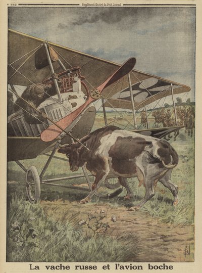Bir Alman uçağının kalkmasını engelleyen inek, Lutsk, Rusya, I. by Louis Charles (after) Bombled