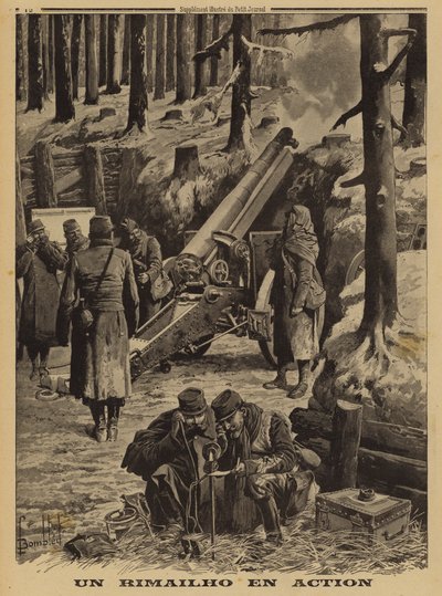 Fransız Ordusu Rimailho hızlı ateş orta obüs eylemde, I. by Louis Charles (after) Bombled
