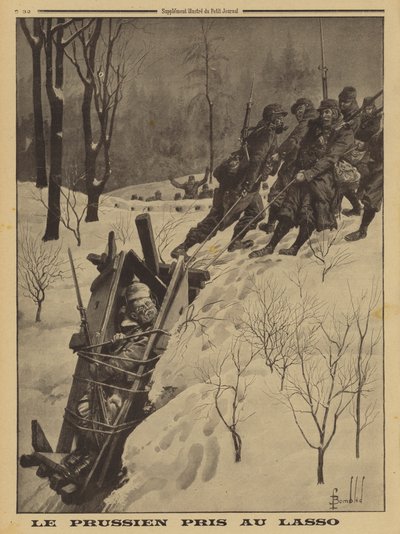Fransız Chasseurs Alpins tarafından bir kement kullanarak yakalanan nöbetçi kulübesindeki Alman askeri, I. by Louis Charles (after) Bombled