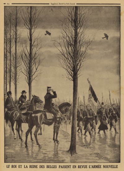 Belçika Kralı I. Albert ve Kraliçe Elisabeth, yeni orduları I. by Louis Charles (after) Bombled