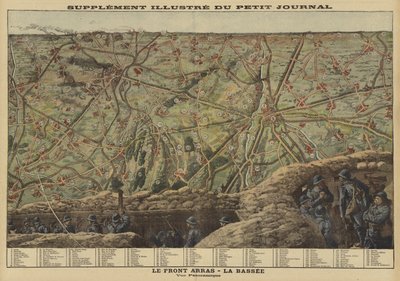 Arras ve La Bassee, Fransa, I. Dünya Savaşı arasındaki Batı Cephesi sektörünün panoramik görünümü by Louis Charles (after) Bombled
