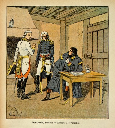 Kont Emmanuel de Las Cases (1766-1842) tarafından yazılan “Saint Helene Anıtı” kitabından Bombled Louis (1862-1927) çizimi: Bonaparte, Jean Mathieu Philibert Serrurier (1742-1819) ve Johann von Klenau (1758-1819) ) İtalyan Ca sırasında Roverbello