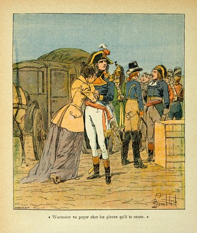 Illustration by Bombled Louis (1862-1927) from the book “The Memorial of Saint Helene” by Count Emmanuel de Las Cases (1766-1842): Bonaparte recomforts Josephine after the attack on his car during the Italian campaign, Private Collection by Louis Charles Bombled
