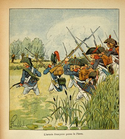 Illustration by Bombled Louis (1862-1927) from the book “The Memorial of Saint Helene” by Count Emmanuel de Las Cases (1766-1842): The French Armee passes the Piave during the Italian Campaign, Private Collection by Louis Charles Bombled