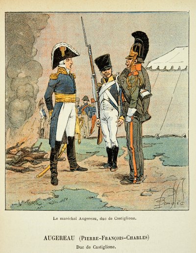 Kont Emmanuel de Las Cases (1766-1842) tarafından yazılan “Saint Helene Anıtı” kitabından Bombled Louis (1862-1927) çizimi: Le marechal Pierre Augereau (1757-1816), Castiglione Dükü, Özel Koleksiyon by Louis Charles Bombled