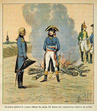 Kont Emmanuel de Las Cases (1766-1842) tarafından yazılan “Saint Helene Anıtı” kitabından Bombled Louis (1862-1927) çizimi: Bonaparte ve mareşal Henri Gatien Bertrand (1773-1844) arasındaki ilk görüşme, ardından cin subayı İtalya ordusunda by Louis Charles Bombled