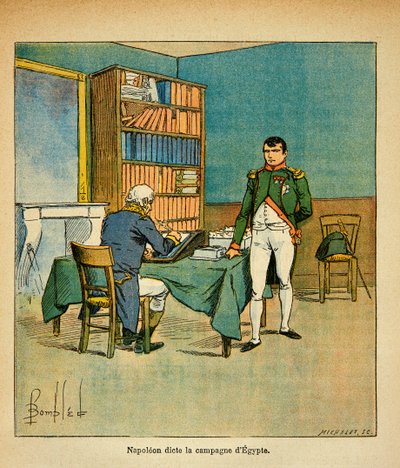 Illustration of Bombled Louis (1862-1927) from the book “The Memorial of Saint Helene” by Count Emmanuel de Las Cases (1766-1842): In exile, Emperor Napoleon dictates his memorials to the great marechal Henri Gatien Bertrand (1773-1844) on the Egyptian cou by Louis Charles Bombled