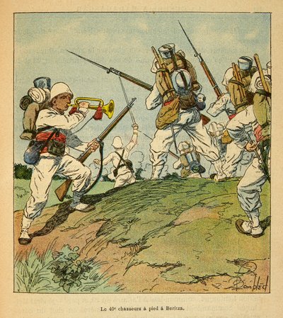 Madagaskar'da Savaş-Henri Galli dit Galllichet (1854-1922) tarafından 1885-1895 Fransız Seferlerinin Anekdot Tarihi, Louis Bombled (1862-1927) tarafından resmedilmiştir: 40. Avcılar 1895'te Beritza'daki Dövüş sırasında yaya, Özel Toplamak by Louis Charles Bombled