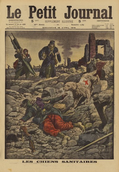 Yaralıları aramak için kurtarma köpeklerini kullanma, Fransa, I. Dünya Savaşı, 1915 by Louis Charles Bombled