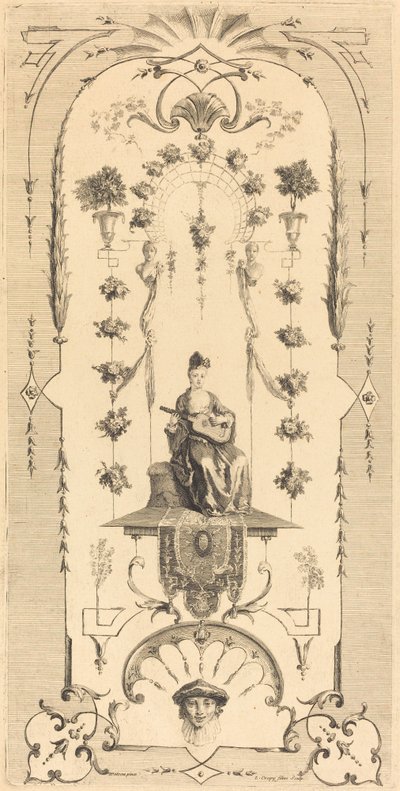 Oturan bir gitar çalan kadın by Louis Crépy after Antoine Watteau