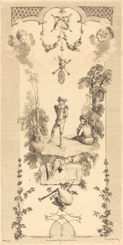 Flüt Sesiyle Dans Eden Çoban by Louis Crépy after Antoine Watteau