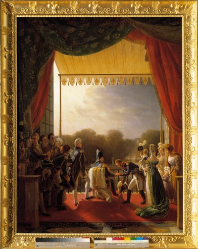 Kraliyet ailesinin üyeleri tarafından çevrili Louis XVIII, İspanya ordusunun dönüşü üzerine Tuileries