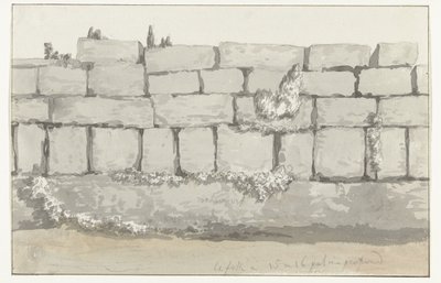 Manduria'nın eski kentindeki antik tapınağın dış duvarının dış kısmı by Louis Ducros