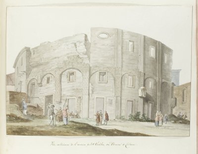 Buitenmuur van oude tiyatro van Catanië Eski küçük tiyatronun dış görünümü veya Katanya'daki Odeum (nesne üzerindeki başlık) Voyage en Italie, Sicily et à Malte - 1778 (dizi başlığı) by Louis Ducros
