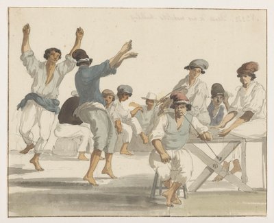 Dansende maltezer matrozen Malta Denizcilerimizin Dansı (nesne üzerine başlık) İtalya, Sicilya ve Malta'ya Yolculuk - 1778 (dizi başlığı) by Louis Ducros
