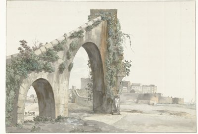 Gezicht op aquaduct en de stad Tarente Vue de l'Aquaduc & de la ville de Tarente (nesne üzerine başlık) İtalya, Sicilya ve Malta'da seyahatler - 1778 (dizi başlığı) by Louis Ducros
