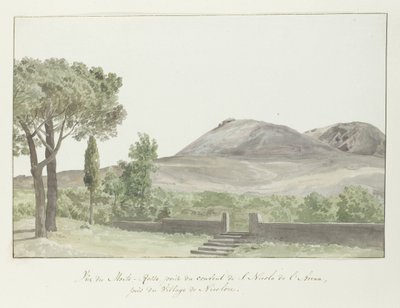 Nicolosi Vue du Monte-Rosso yerinin yakınındaki San Nicolo d'Arena manastırındaki Monto Rosso'nun görünümü, ödül du couvent de S. Nicolo de l'Arena, près de Village de Nicoloze (nesne üzerindeki başlık) Voyage en İtalya, ve Sicile et a Malte -  by Louis Ducros