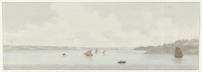 Gezicht op een deel van het Mare Piccolo Eski köprünün bulunduğu yer olan Mare Piccolo'nun bir kısmının görünümü, Galesus'un ağzı (nesne üzerindeki başlık) İtalya, Sicilya ve Malta'da seyahatler - 1778 ( dizi başlığı) by Louis Ducros