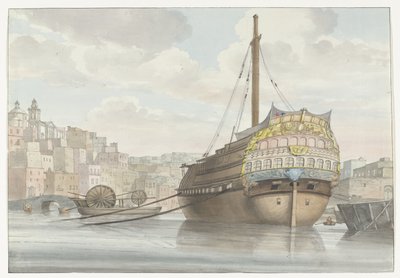Gezicht op cenneti galei schip vlakbij de werf ile tanıştı Malthe'deki Port des Galères'in alt kısmının görünümü, tersaneden alındı (nesne üzerindeki başlık) İtalya, Sicilya ve Malta'ya Yolculuk - 1778 (dizi başlığı) by Louis Ducros