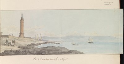 Napoli Vue de la Lanterne du Mole à Napoli'deki iskeledeki deniz fenerinin görünümü (nesne üzerindeki başlık) Voyage en Italie, en Sicile et à Malte - 1778 (dizi başlığı) by Louis Ducros