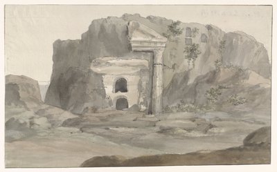 İtalya'daki Syracuse Voyage ve Sicile et à Malte - 1778 yakınlarındaki kayaya oyulmuş Dor tarzında cepheli mezarlar (seri başlığı) by Louis Ducros