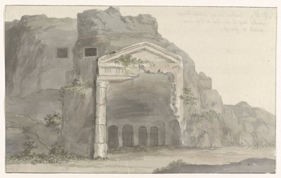 İtalya'daki Syracuse Voyage ve Sicile et à Malte - 1778 yakınlarındaki kayaya oyulmuş Dor tarzında cepheli mezarlar (seri başlığı) by Louis Ducros