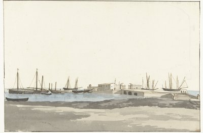 Gemilerle Barletta Limanı Mole du port de Barletta (nesne üzerindeki başlık) Voyage en İtalya ve Sicile et à Malte - 1778 (seri başlığı) by Louis Ducros
