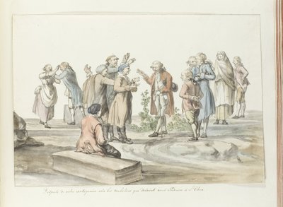 Tur rehberi ve birlikte Etna'ya gittikleri katır sürücüleri arasındaki müzakere Antiquaire avec les muletiers qui devaient nous conduire à L'Etna (nesne üzerindeki başlık) Voyage en Italie, en Sicile et à Malte - 1778 (seri baştan sona) by Louis Ducros