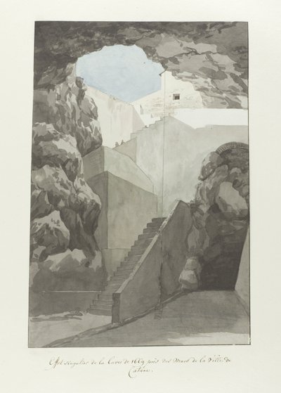 Catania şehir surlarındaki 1669'dan dikkat çekici lav kayaları Effet tekil de la lave de 1669 près des mur de Catane (nesne üzerindeki başlık) Voyage en Italie, en Sicile et à Malte - 1778 (dizi başlığı) by Louis Ducros
