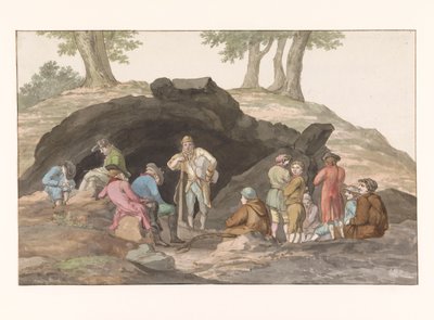 Nemorosa ve Fredda Intèrieur de la grotte sınırındaki Grotte delle Capre'de (nesne üzerindeki başlık) Voyage en Italie ve Sicile et à Malte - 1778'de (dizi başlığı) durun by Louis Ducros