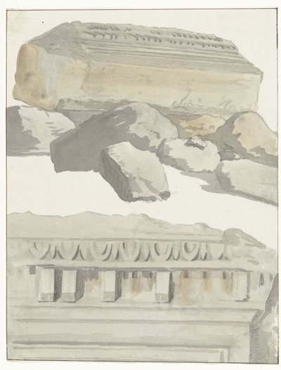 Manduria antik kentindeki antik tapınağın arşitravından bir odanın görünümü İtalya, Sicilya ve Malta'da seyahatler - 1778 (dizi başlığı) by Louis Ducros