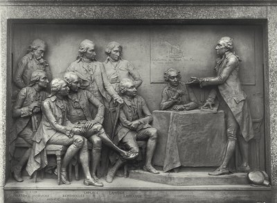 Antoine Laurent Lavoisier (1743-94) meslektaşlarına hava analizini anlatıyor (bronz) (s/b fotoğraf) by Louis Ernest Barrias