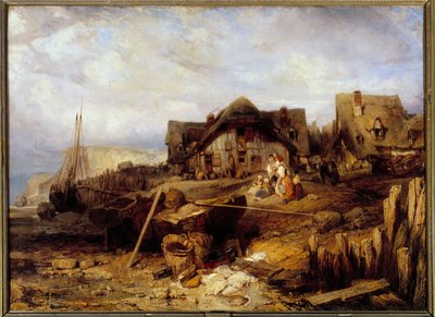 Beach a low maree Tablo Louis Gabriel Eugene Isabey (1803-1886) 19. yüzyıl Güneş. 0,27x0,4m. by Louis Eugene Gabriel Isabey